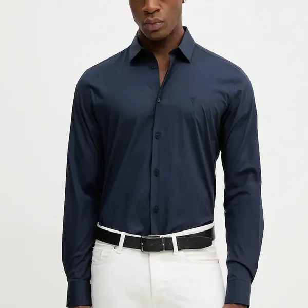 Košile Trussardi pánská, tmavomodrá barva, slim, s klasickým límcem, 5004N000006N