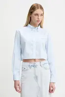 Bavlněná košile Tommy Jeans dámská, modrá barva, slim, s klasickým límcem, DW0DW21400