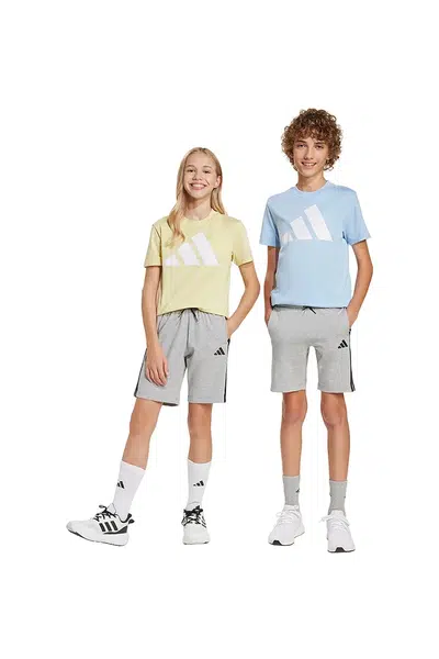 Dětské bavlněné šortky adidas šedá barva, s aplikací, nastavitelný pas, JD6496