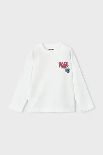 Dětské bavlněné tričko s dlouhým rukávem Mayoral béžová barva, s potiskem, 4084