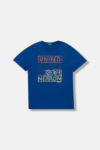 Dětské bavlněné tričko United Colors of Benetton modrá barva, s potiskem, 3I1XC10Q4
