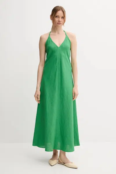 Lněné šaty United Colors of Benetton zelená barva, maxi, 4AGHDV0BF