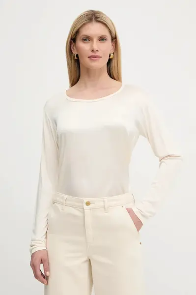 Halenka s příměsí hedvábí BOSS Green Esyva dámská, béžová barva, hladká, 50541888