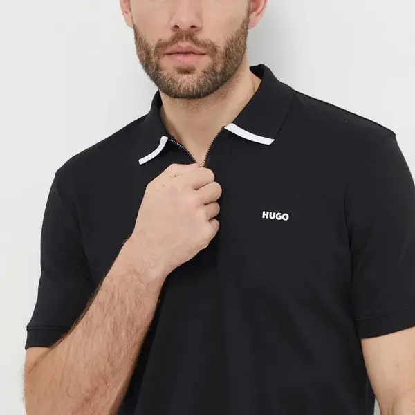 Bavlněné polo tričko HUGO černá barva, 50511721