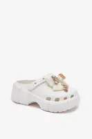 Boto Dětské Dívčí Pantofle Z Pěny S Mašlí A Ozdobami Bílé Selvana