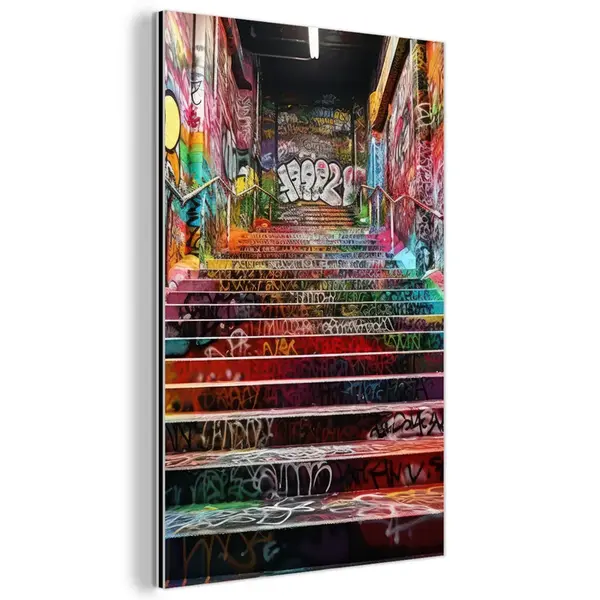 MuchoWow KOVOVÝ OBRAZ Schody - Graffiti - Barvy - Umění 40x60 cm