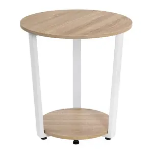 Redom ODKLÁDACÍ stolek 50/50/53 cm se 2 policemi a kovovou konstrukcí, Bílá/světlý dub