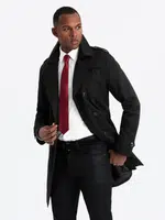 Ombre Elegant SLIM FIT men's trench coat with belt - black