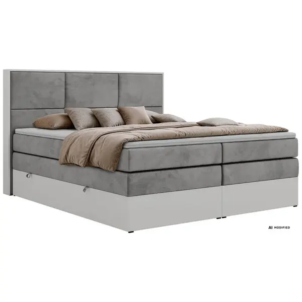 MKS POSTEL BOXSPRING DELVIT KING 140/200 - Světle šedá Samet - Topper Visco - H4