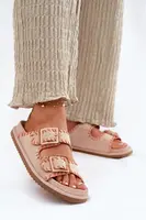 Boto Dámské Pantofle S Přezkami A Ozdobným Švem Béžové Visley