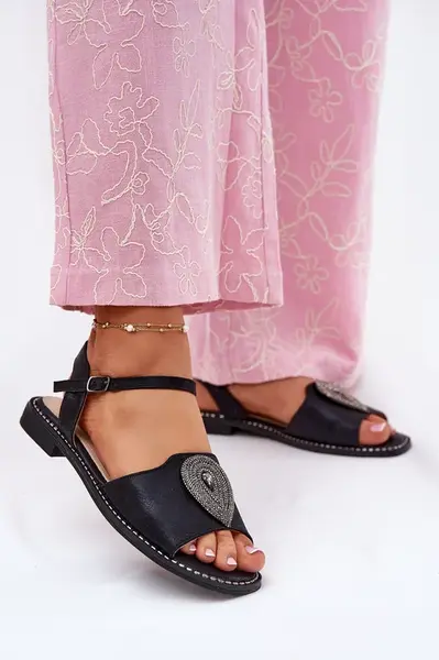 S. BARSKI Dámské Sandály Na Plochém Podpatku S Ozdobou S.Barski