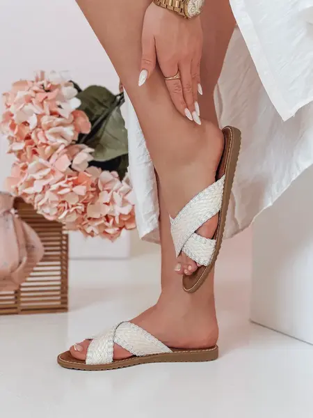 Dámské slaměné pantofle SOLINIA bílé