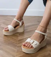 Gemre Beige women's sandals with decorative buckle Sarni