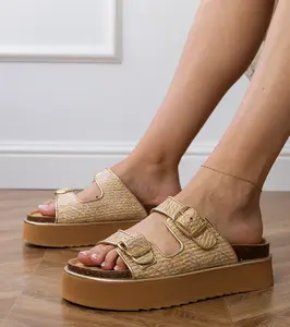 Gemre Beige-silver sandals with buckles on straps Orinos