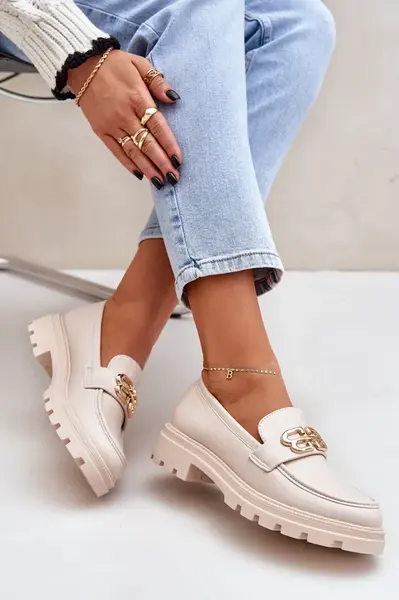 PS1 Dámské Mokasíny Se Zlatým Detalem Béžové Trionna