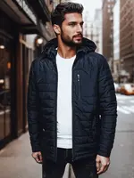 Pánská prošívaná bunda s kapucí, tmavě modrá