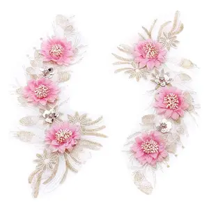 2Pcs Flower Polyester Embroider Thread Iron on/Sew On Patches
