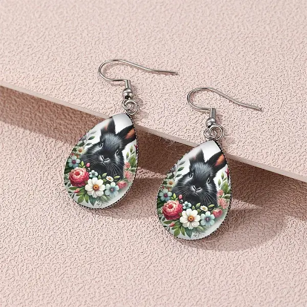 Easter 304 Stainless Steel & Glass Dangle Earrings