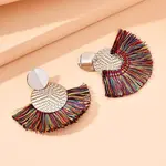 Flat Round with Fan Bohemian Style Iron Tassel Stud Earrings