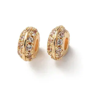 Brass Micro Pave Clear Cubic Zirconia Beads