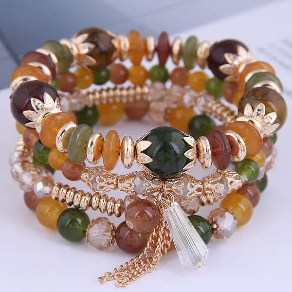4Pcs 4 Styles Bohemian Style Alloy Glass Round Beaded Stretch Bracelets