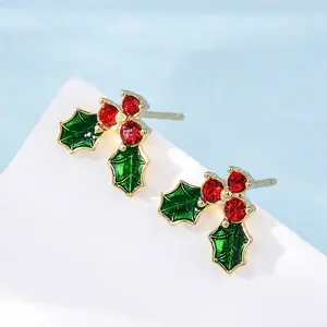Cubic Zirconia Cherry Stud Earrings with Enamel