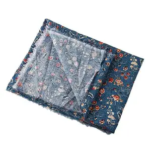 Cotton & Linen Flower Pattern Printed Fabric