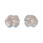Flower Brass Plastic Pearl Stud Earrings