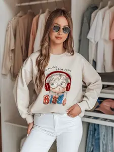 Bluza damska oversize z nadrukiem LALA VIBE beżowa Dstreet