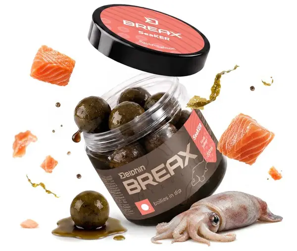 Delphin boilies v dipu breax seaker oliheň losos 200 ml - 20 mm