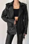 66796 Dewberry Oversize Women PU Jacket-BLACK