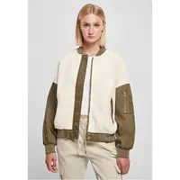 Dámská oversized Sherpa Mixed Bomber Jacket whitesand/darkolive