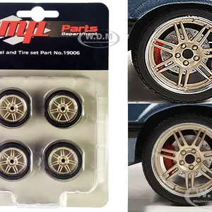 7-Spoke Custom Wheel &amp; Tire Set of 4 pieces from "1989 Ford Mustang 5.0 LX" 1/18 by GMP