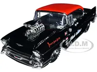 1957 Chevrolet Bel Air Black with Red Top "Petes Auto Body Black Widow" "Bigtime Muscle" Series 1/24 Diecast Model Car by Jada