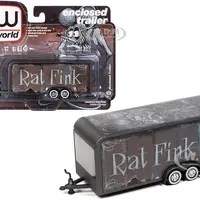 4-Wheel Enclosed Car Trailer Dark Gray with Graphics "Rat Fink" 1/64 Diecast Model by Auto World