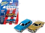 1967 Chevrolet Camaro SS Gold Metallic and 1972 Chevrolet Vega Stinger Wagon Blue "YENKO" Set of 2 Cars 1/64 Diecast Model Cars by Johnny Lightning