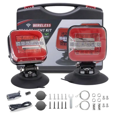 ORPRO 5023B 2pcs Wireless Magnetic LED Trailer Lights â IP67 Waterproof 7-Pin to 4-Way Adapter US Plug â for Trucks RVs Boats