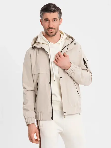 Ombre Functional men's transitional jacket with hood - beige