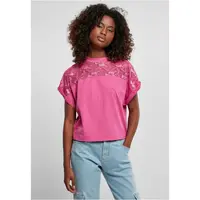Women's short oversized lace t-shirt in light purple color