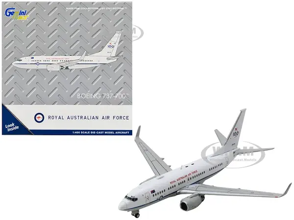 Boeing 737-700 Aircraft "Royal Australian Air Force 100th Anniversary" (A36-001) White with Blue Stripes "Gemini Macs" Series 1/400 Diecast Model Air