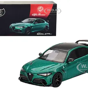 Alfa Romeo Giulia GTAm Verde Montreal Green Metallic with Carbon Top 1/64 Diecast Model Car by BBR