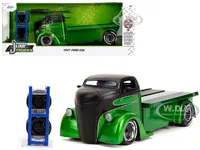 1947 Ford COE Flatbed Truck Green Metallic and Matt Black "Toyo Tires" with Extra Wheels "Just Trucks" Series 1/24 Diecast Model Car by Jada