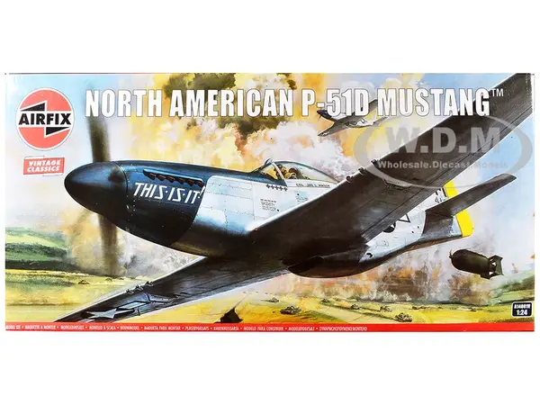 Level 4 Model Kit North American P-51D Mustang Aircraft with 2 Scheme Options 1/24 Plastic Model Kit by Airfix
