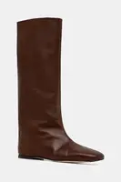 Kožené kozačky Miista Severine dámské, hnědá barva, na plochém podpatku, MI_5776