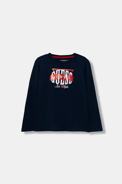 Dětské bavlněné tričko s dlouhým rukávem Guess