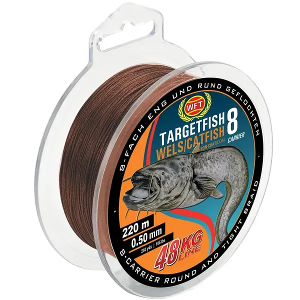 Wft splétaná šňůra targetfish 8 catfish hnědá - 2000 m 0,60 mm 60 kg