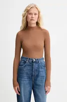 Vlněný svetr Twinset dámský, hnědá barva, s pologolfem, 252TT3111