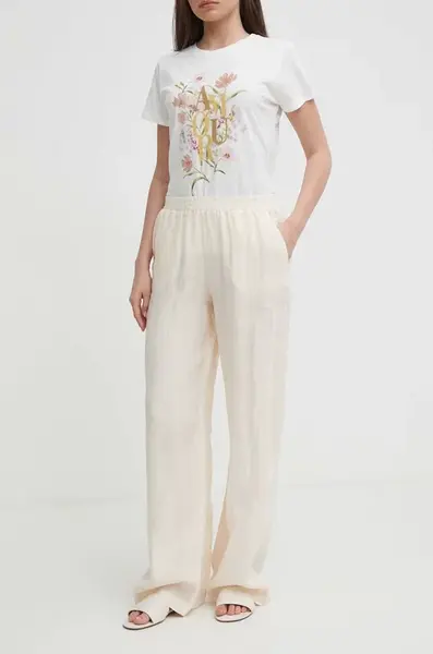 Ľanové nohavice Seidensticker béžová farba, široké, vysoký pás, 60.136273