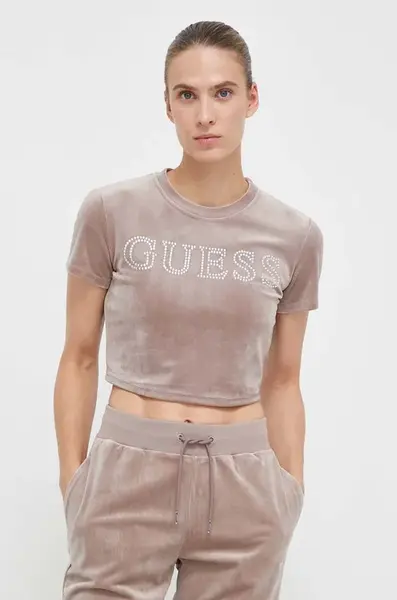Guess Velúrové tričko Guess COUTURE