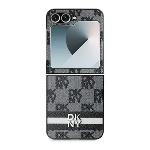 Zadní kryt DKNY PU Leather Checkered Pattern and Stripe pro Samsung Galaxy Z Flip6/7 FE, černá